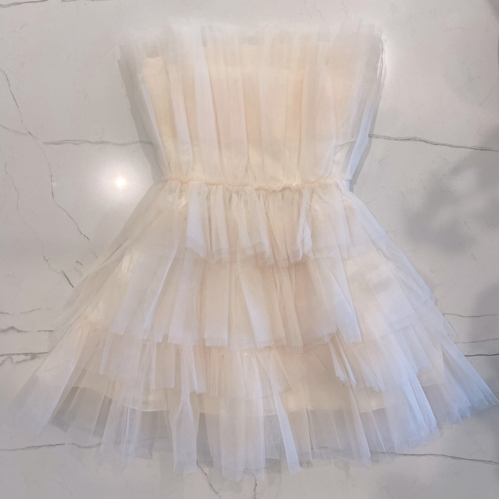 Hausen Cream Tulle Tube Ruffle Mini Dress, Size M, NWT
